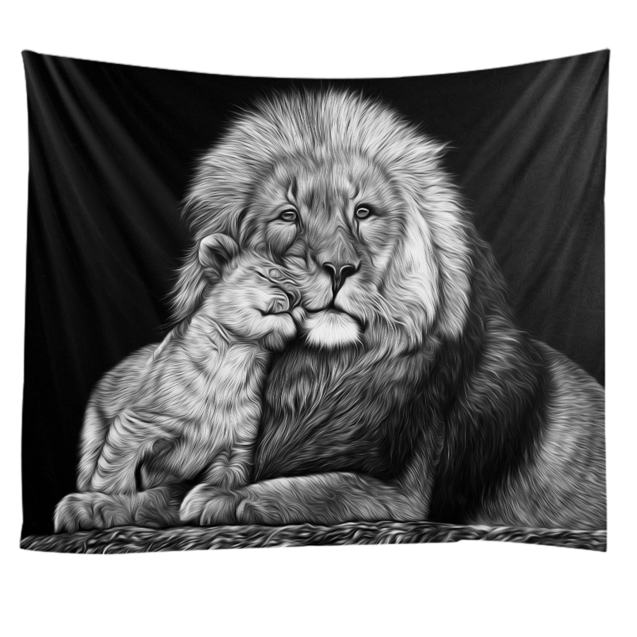 Animal lion tapestry entrance hall lion mother and child decoration background wall decoration hanging cloth curtain wall coveri