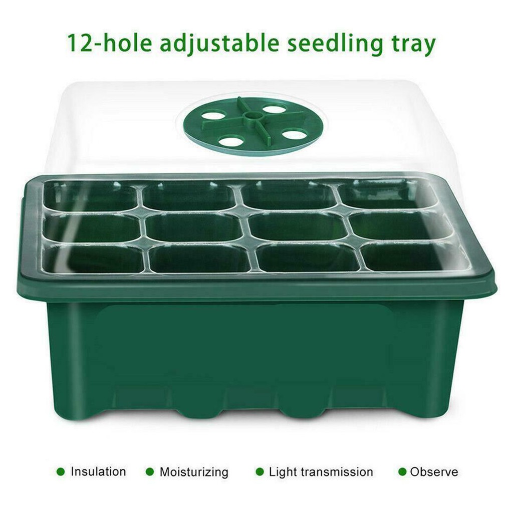 12 Cells Seedling Starter Tray Seed Germination Plants Propagation Grow Box Garden Nursery Pots Garden Supplies Grows Box#Y5