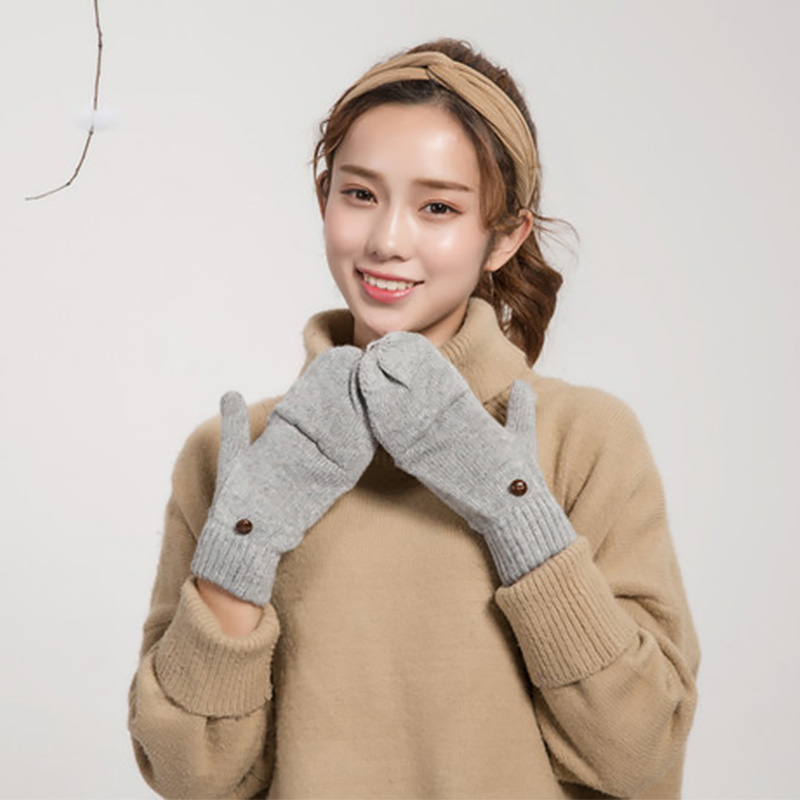 1 Pair Women Hand Warmer Flip Gift Soft Half Finger Mittens Gloves Knitted Thicken Artificial Wool Thermal Autumn Winter Gloves