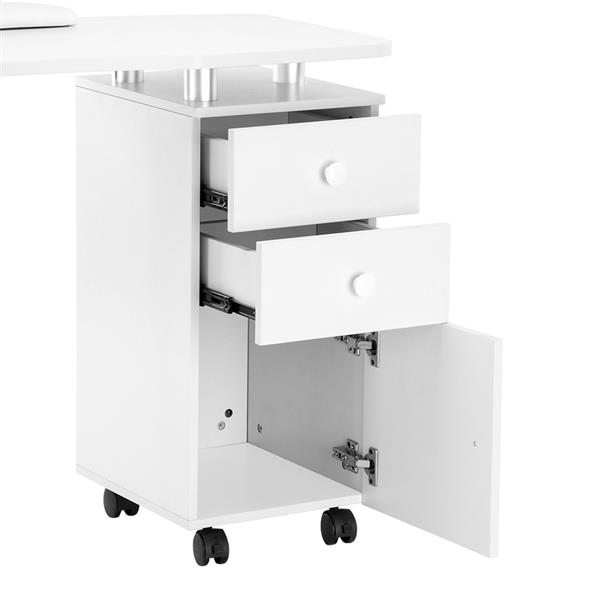 Manicure Table Unilateral Square/2 Drawers/1 Door/Ceramic Handle/With Hand Pillow/With Wheels White