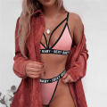 NEW 2020 Women Underwear Letter Solid Patchwork Sexy Lingerie Set G-String Sexy Bra Set Erotic Intimates Push Up Bras Brief Sets