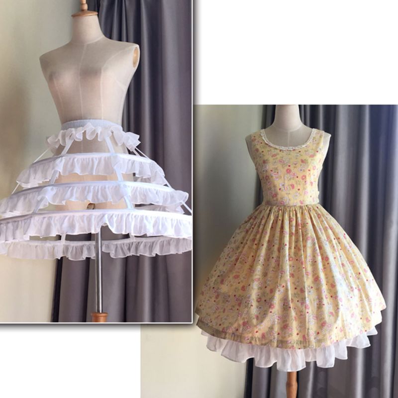 Women Girls Lolita Hollow Lotus Leaf Lace Bird Cage Fish Bone Skirt Cosplay Dress Skirt Petticoat Bride Wedding Dress Lining