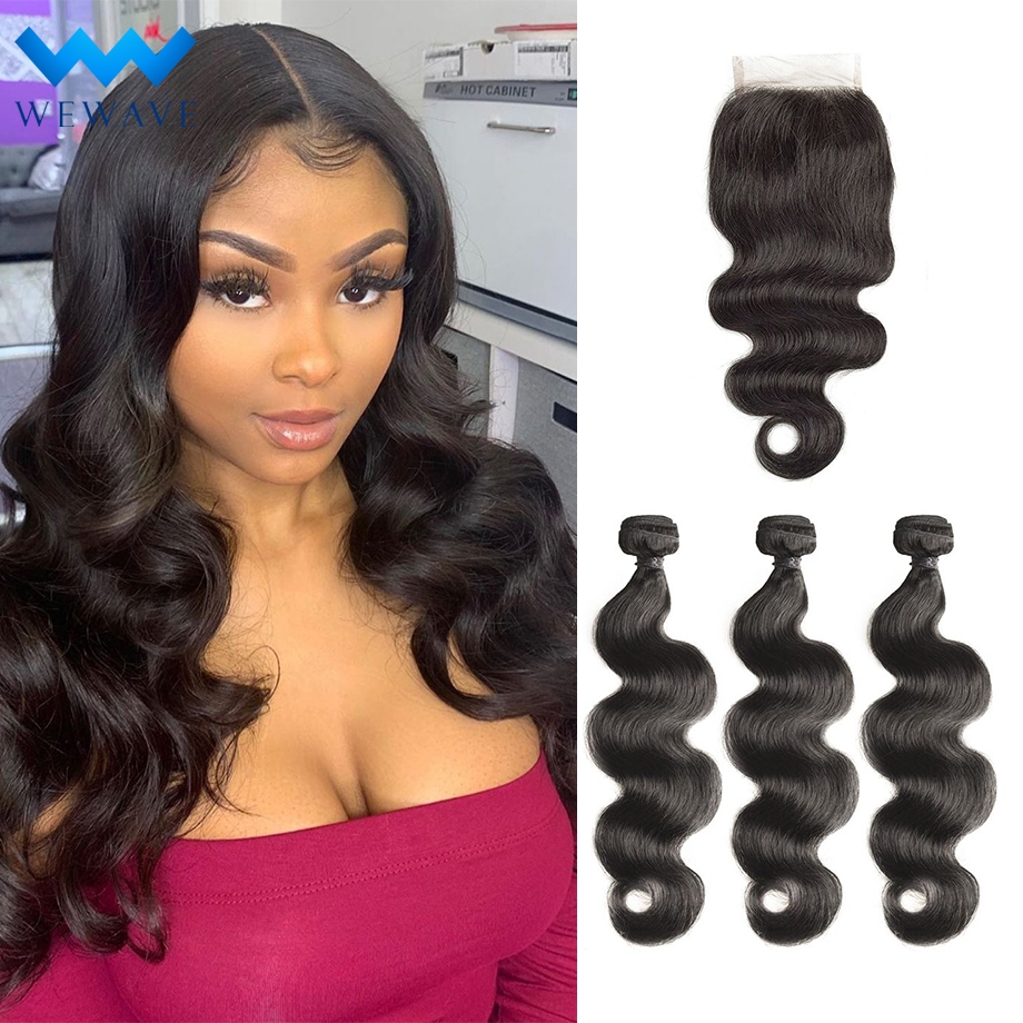 human hair weave bundles with closure body wave brazillian virgin hair extension preplucked short long for black women 3 bundles