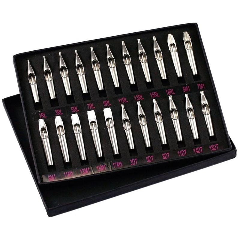 Top Dynamic Black22Pcs Stainless Steel Tattoo Tip Supply Professional Machine Tattoo Nozzle for Needles Set Kit Tattoo Ink