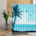Tropical Plants Shower Curtain Coconut Tree Sunset Beach Scenery Bathroom Decor Waterproof Bath Screen Backdrop Fabric Curtains