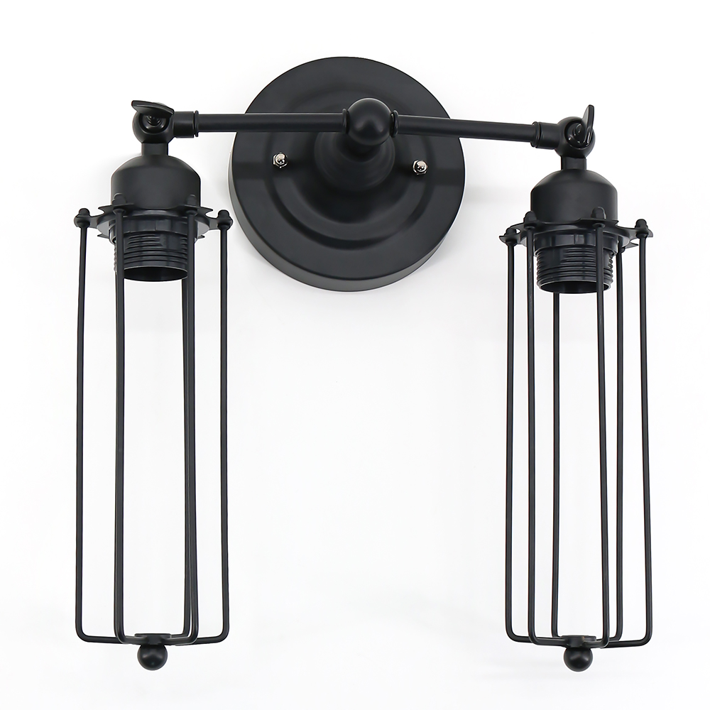 2 Light Decorative Black Industrial Wall Lights Vintage Retro Design Caged Stair Step Lamp Indoor Gladiator Shape E26/E27