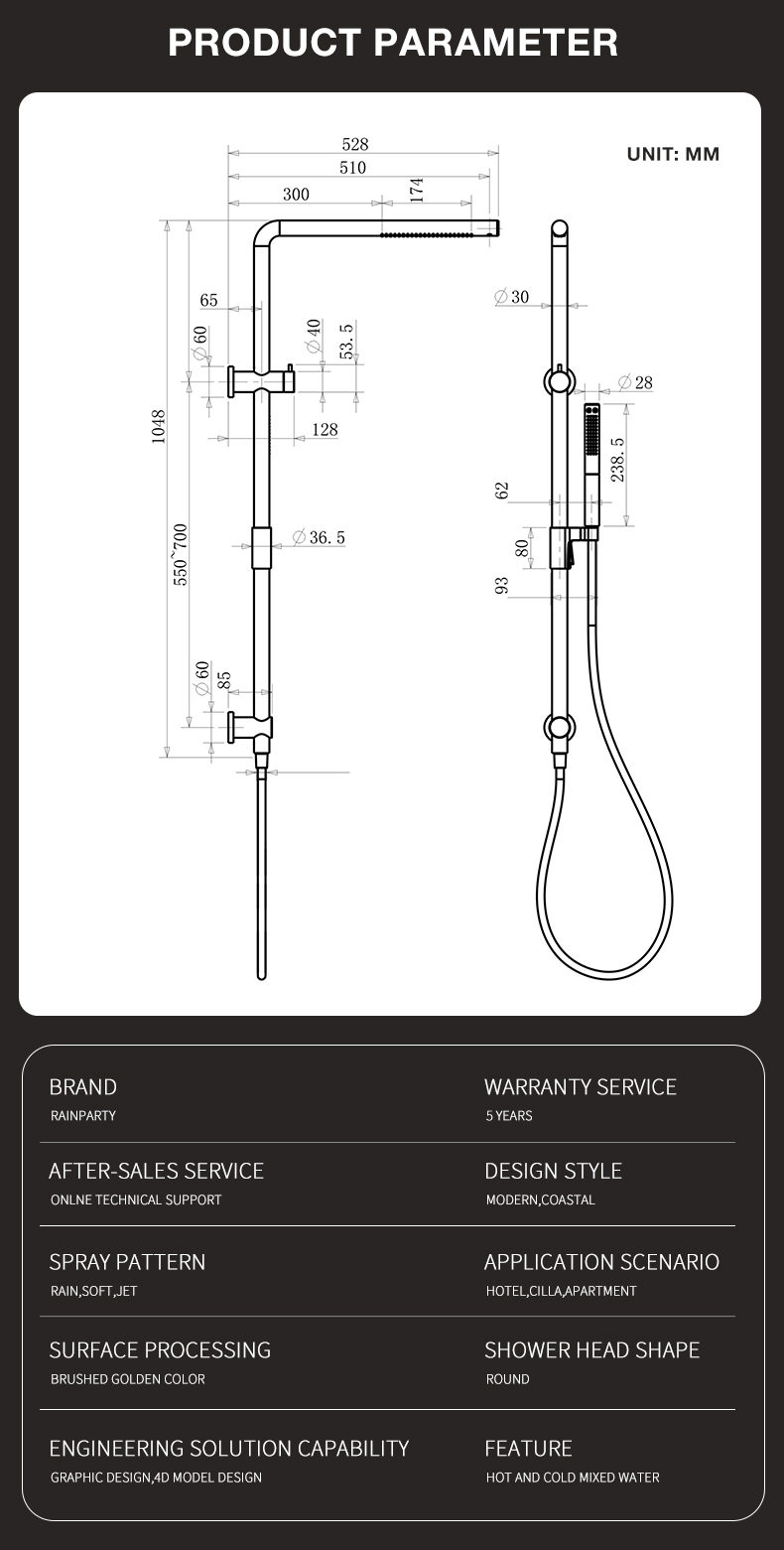 Round Shower Rod Set with Handheld