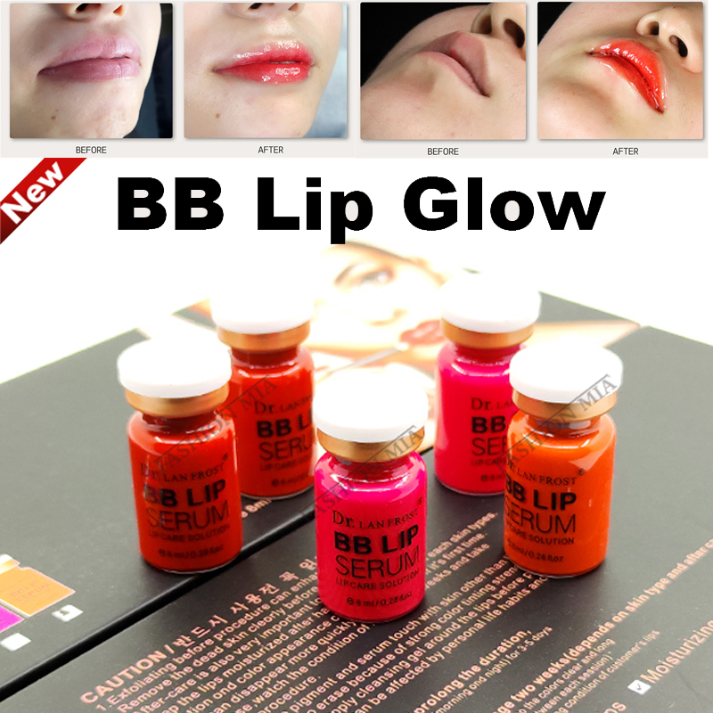 5 vials 8ml Korean BB Lip Glow Ampoule Serum Lip Gloss BB Cream Romantic Red For Permanent Makeup Microneedle Nano MTS Treatment