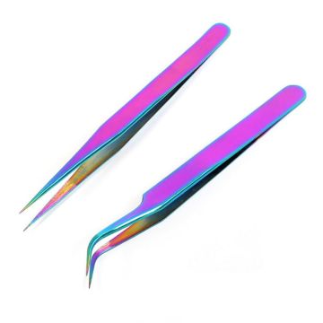 1Pc Stainless Steel Straight Curved Eye Lashes Tweezers Rainbow Colored False Fake Eyelash Extension Nippers Pointed Clip Tool