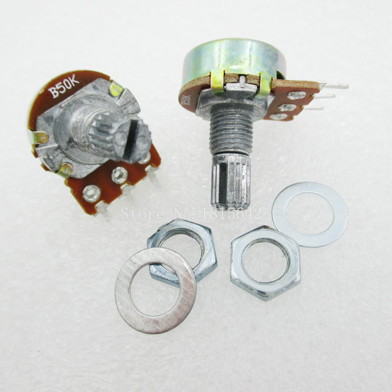 5PCS/LOT WH148 B50K Linear Potentiometer 15mm Shaft With Nuts And Washers Hot 3Pin High Quality