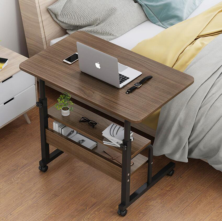 Wooden Laptop Table with Wheels Shelf Storage Height Adjustable Laptop Desk Computer Stand Desk for Sofa Bed Beside