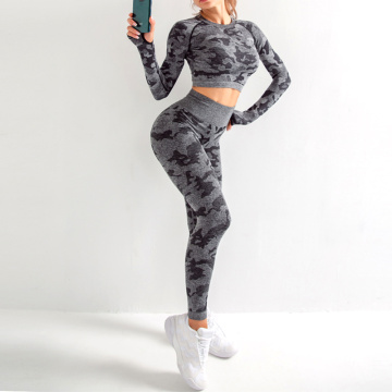 Camouflage Yoga Set Women Seamless Fitness Clothing Yoga Long sleeves Top + Gym Leggings Set Woman Workout Clothing