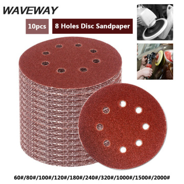 WAVEWAY 10pcs 5 Inch 125mm Round Sandpaper Eight Hole Disk Sand Sheets Grit 60-2000 Hook and Loop Sanding Disc Polish