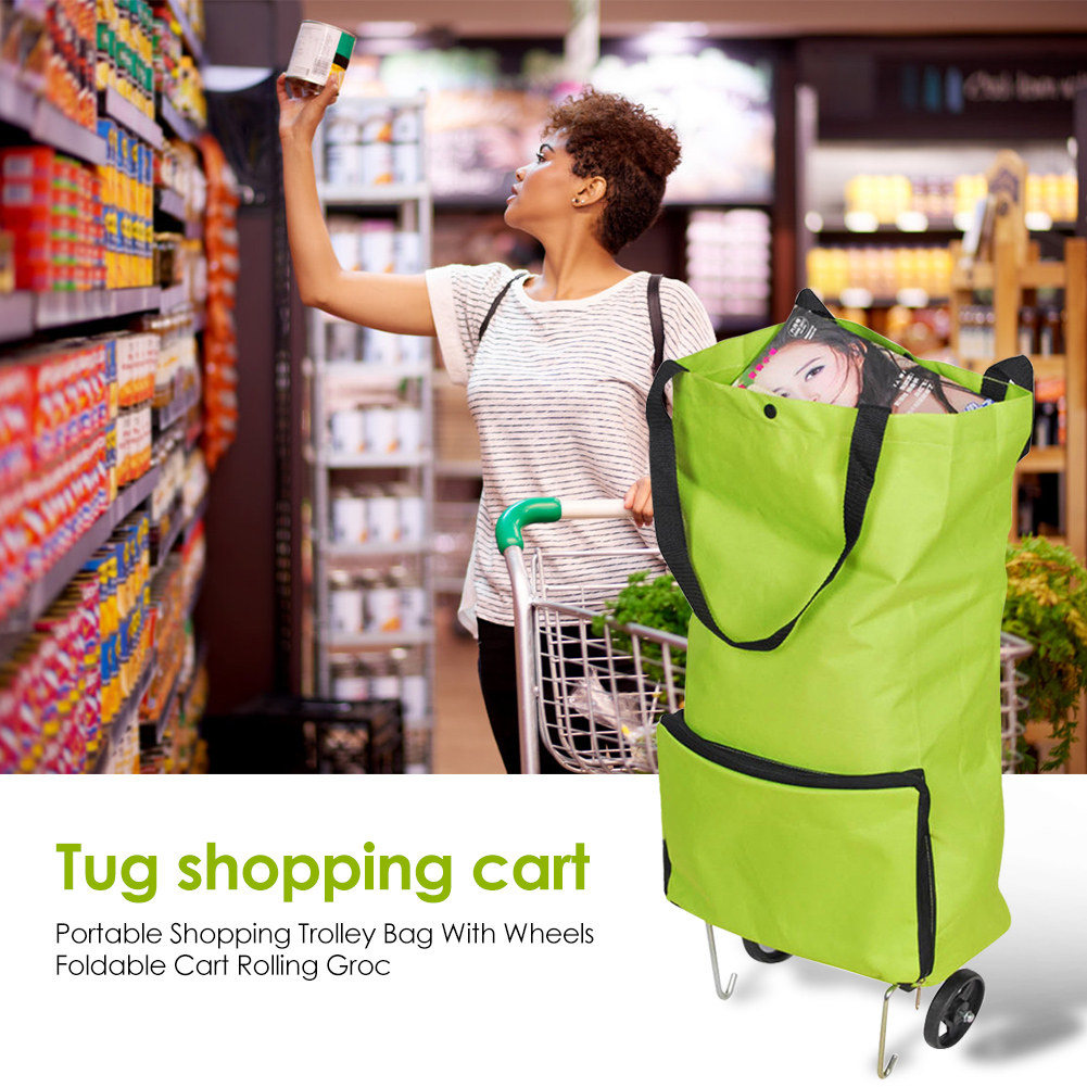 Oxford Folding Shopping Pull Cart Trolley Bag With Wheels Portable Travel Bag Foldable Shopping Bags Tug Trolley Vegetables Bag