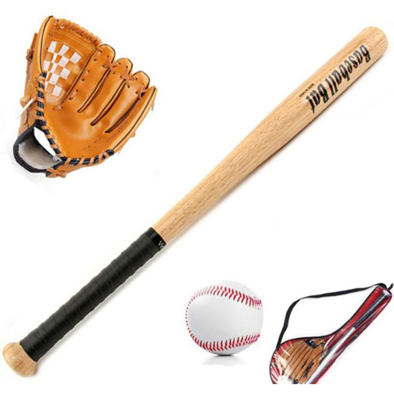 Kids Outdoor Professional 25 Inch Wood Baseball Bat and Softball Ball & Baseball Gloves Exercise Training Baseball Set with Bag,
