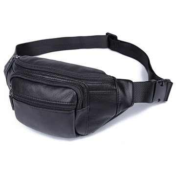 MAHEU Black Soft Genuine Leather Waist Bag Men Leather Sling Bag Chest Packs Summer Outdoor Pouch