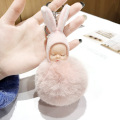 Cute Baby Rabbit Fluffy Plush Keychain For Women Girl Animal Pom Pom Faux Fur Key Chain Bag Pendant Charms Jewelry Pink GIft