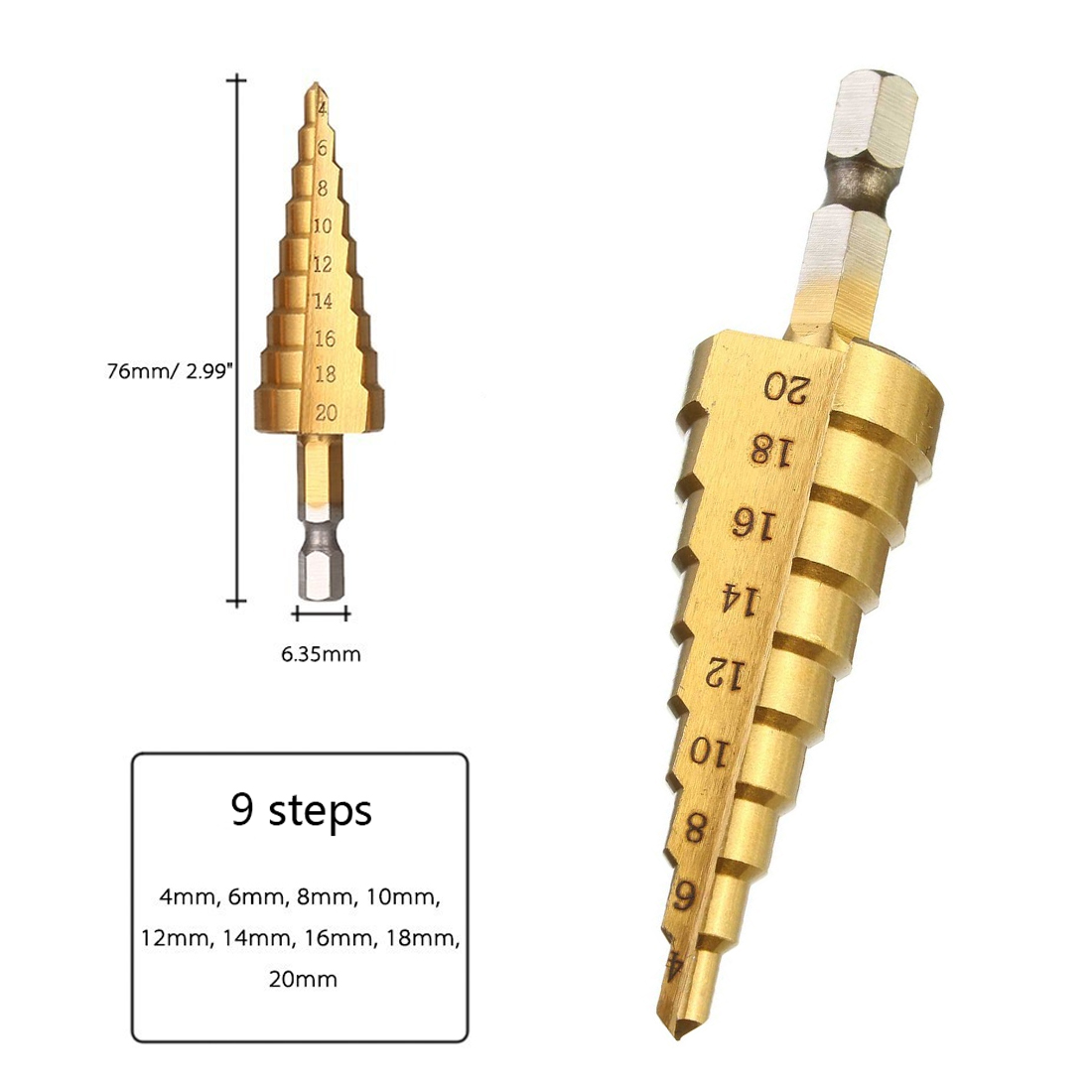 4-20mm Metric Titanium 4241 High Speed Steel Step drill Bits For Metal Hex HSS Tapered Drill Bits for Aluminum Iron Wood