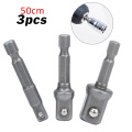 3PCS Socket Adapter Chrome Vanadium Steel Hex Shank 1/4[ 3/8" 1/2[ 50cm For Convert Drill Bits Bar Set Extension Accessories