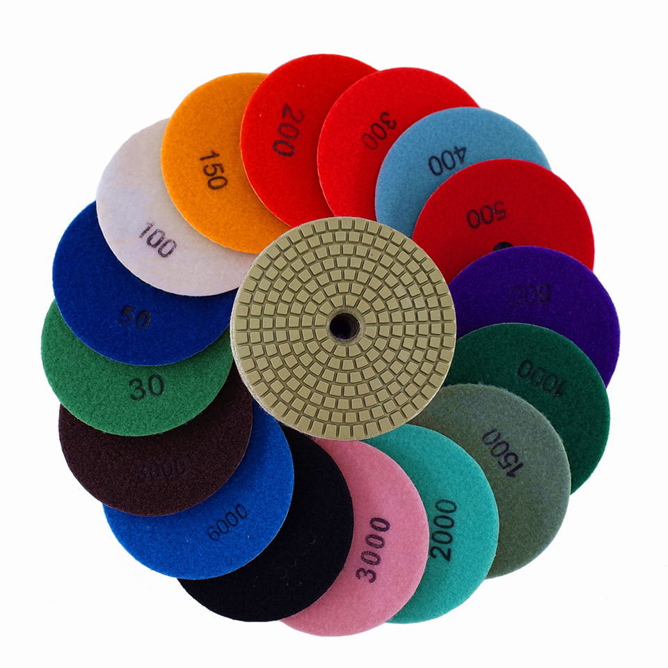 RIJILEI 17PCS 4 Inch Diamond Polishing Pad Kit 100mm Dry/Wet Polishing Pads For Granite Marble Concrete Floor Grinding Discs