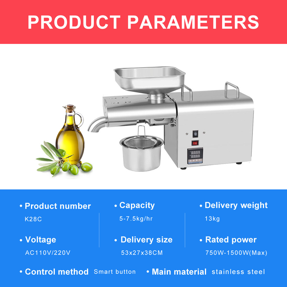 YTK K28C Automatic Oil Press Household FLaxseed Oil Extractor Peanut Oil Press Cold Press Oil Machine 1500W（max）