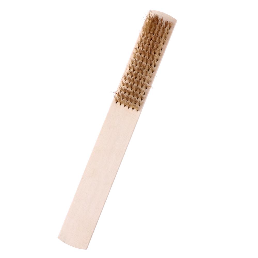 Copper Wire Brass Briste Wood Handle Wire Scratch Brush 208mm For Metal Cleaning