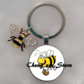 Cute Insect Bee Keychain Fashion Geometric Honeycomb Honey Bee 3D Printed Glass Dome Key Ring Chain Bumble Bee Trinkets