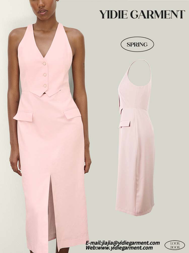 Women Casual Work V Neck Sleeveless Blazer Dress