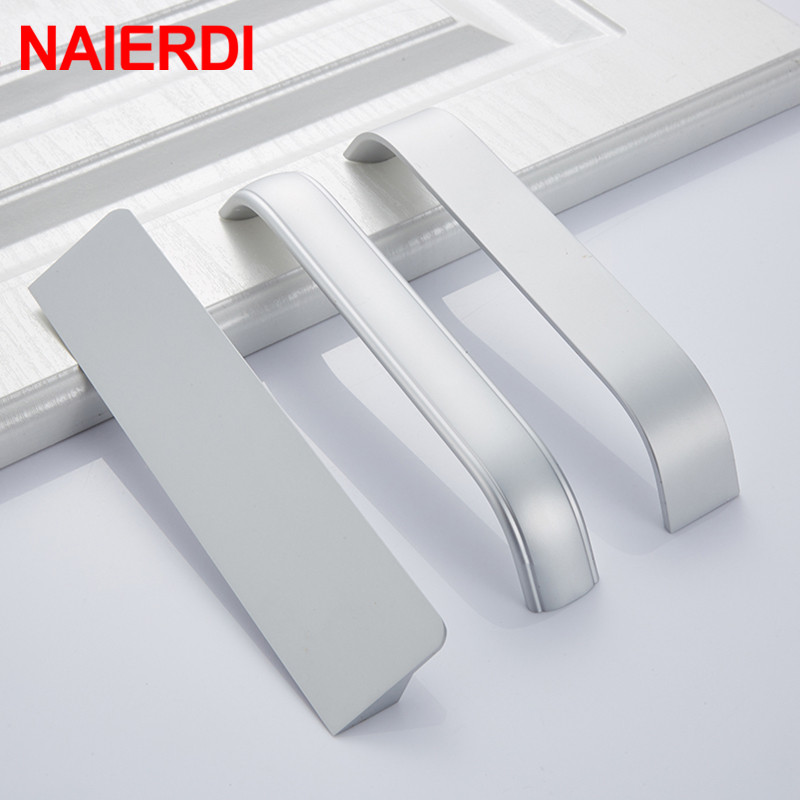 NAIERDI Kitchen Cabinet Knobs Handles Zinc Alloy Modern Silver Furniture Handle for Cabinet Drawer Pulls Hardware 96mm/128mm