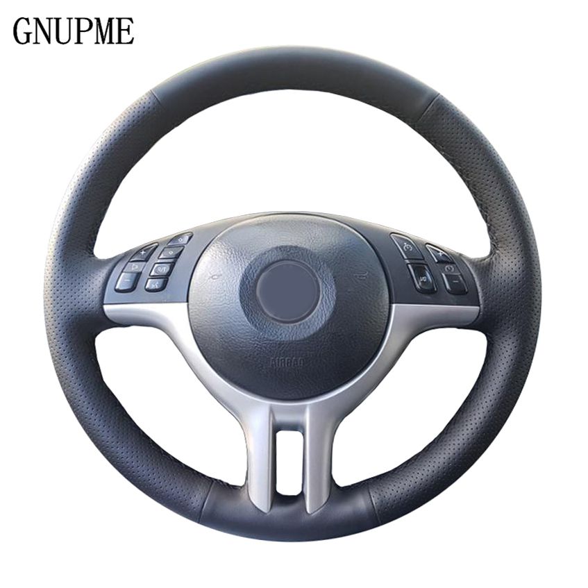 GNUPME Quality DIY Customized Hand-Stitched Black Artificial Leather Car Steering Wheel Cover for BMW E39 E46 325i E53 X5 X3