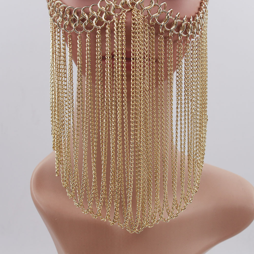 New Luxury Fashion Women Punk Multi Layer Metal Head Chain Jewelry Forehead Headband Chunky Gold Color Hair Jewelry