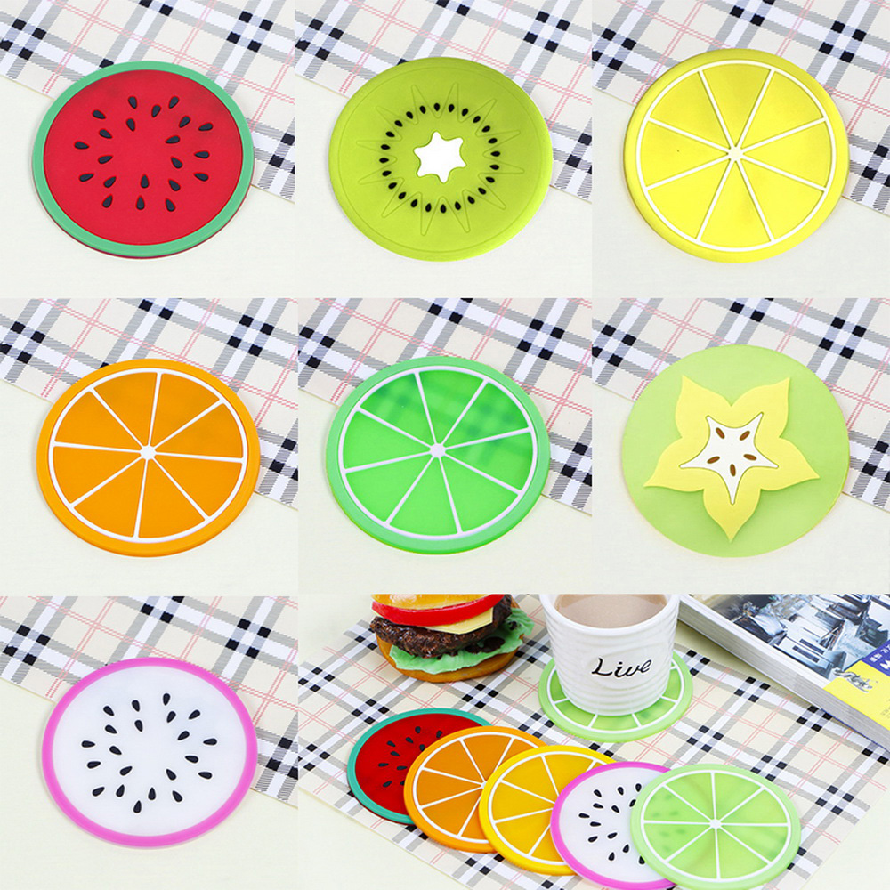 Hot Coaster Colorful Fruit Shape Silicone Cup Pad Slip Insulation Pad Cup Mat Pad Hot Drink Holder Tableware Placemat 6 Style