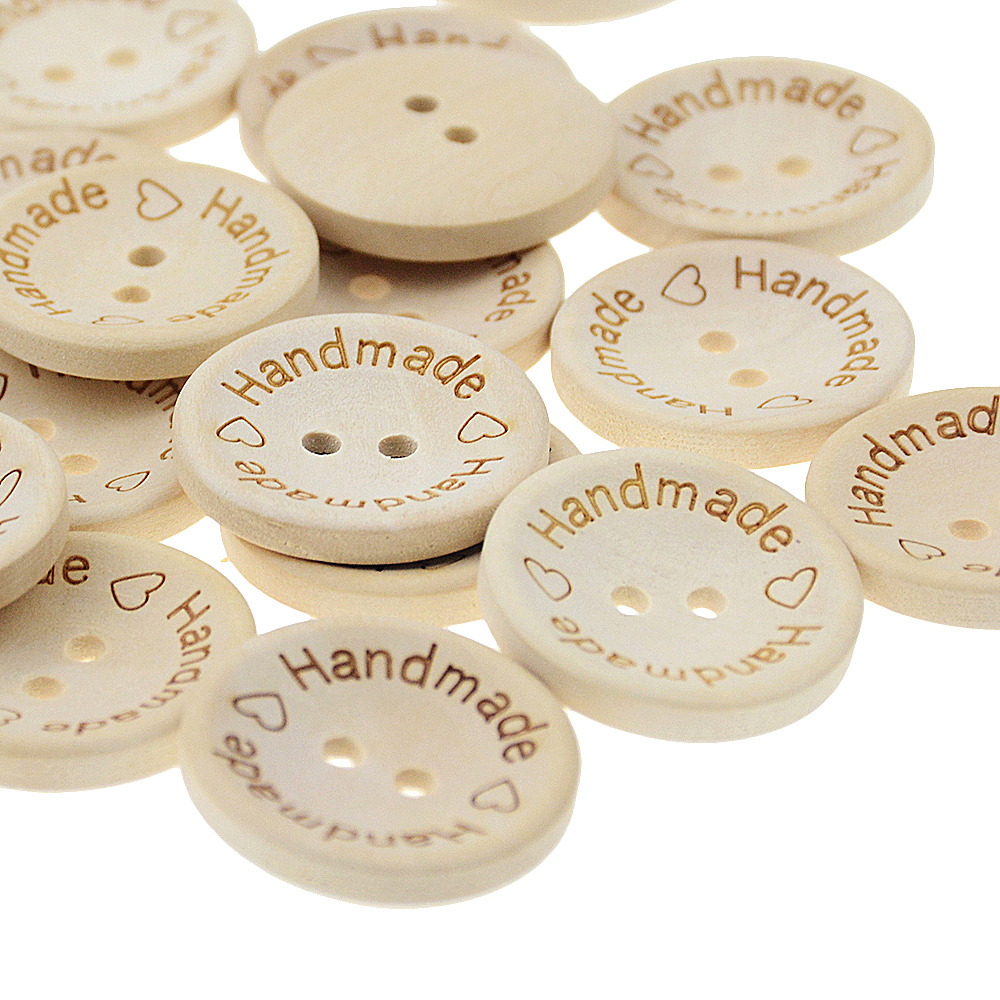 100 PCS/lot Natural Color Wooden Buttons handmade love Letter wood button craft DIY apparel accessories