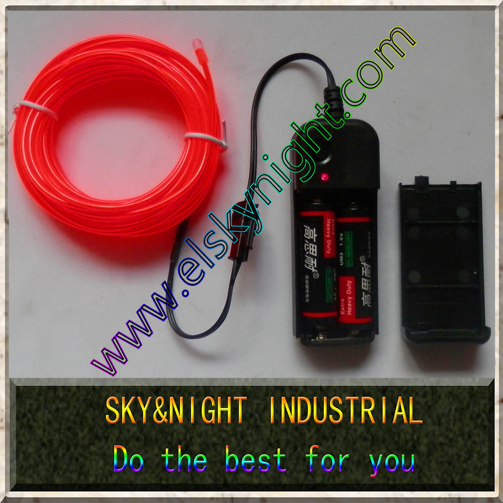 Red 4M Flexible Neon Light EL Wire Rope Tube 2AA battery case inverter 10 colors for choosing free shipping