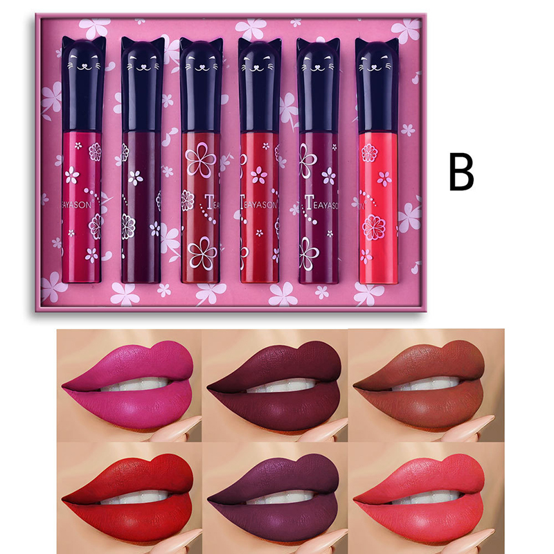 6pcs Velvet Lip Gloss Set Waterproof Non-stick Cup Long-lasting Moisturizing Lip Glaze Liquid Lipstick Kit Makeup Products