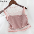 Neploe Sexy Hollow Out Lumber Lace Patchwork Short Camis O Neck Sleeveless Solid Tank Top Spring Summer 2021 New Slim Top 49284