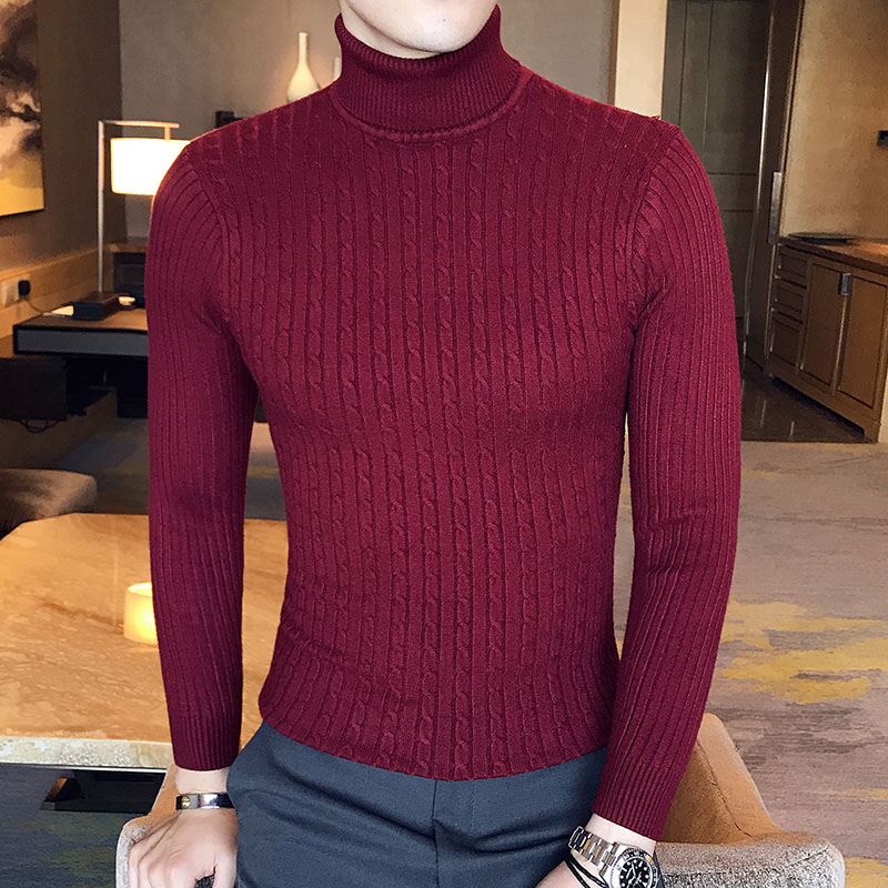 Winter High Neck Thick Warm Sweater Men Turtleneck Brand Mens Sweaters Slim Fit Pullover Men Knitwear Male Double collar