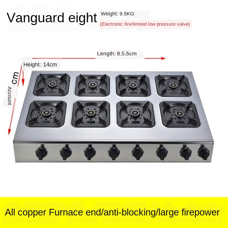 Stainless Steel Dual Use Gas Cooktop 3-8 Burner Fierce Fire Commercial Hobs with Multiple Stoves for Domestic Gas Cooker