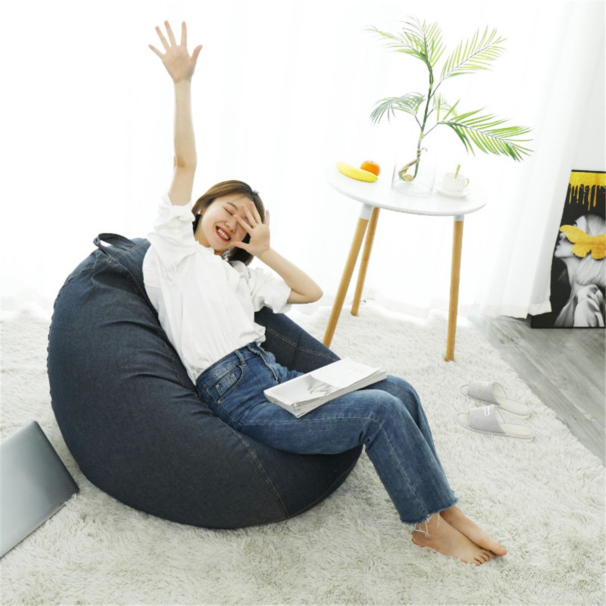 Denim Bean Bag Lazy Sofas Cover Lounger Seat Living Room Furniture Without Filler Pouf asiento Couch Tatami Chairs Cover 3 Sizes