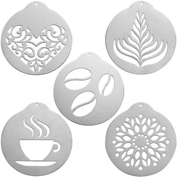 5 Pcs Stainless Steel Coffee Stencils Barista Cappuccino Arts Templates Coffee Garland Mould Cake Decorating Tool