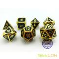 Bescon Super Shiny Deluxe Golden and Enamel Solid Metal Polyhedral Dice Set of 7 Gold Metallic RPG Role Playing Game Dice D4-D20