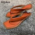 Eilyken Summer Flip Flops Slippers Clear Transparent Med Heel Slides Fashion Round Ball Heel Slipper Sandals For Shoes Women