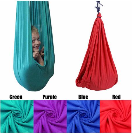 Kids Cotton Swing Hammock for Autism ADHD ADD Therapy Cuddle Up to 88lbs Sensory Child Therapy Elastic Parcel Steady Seat Swing