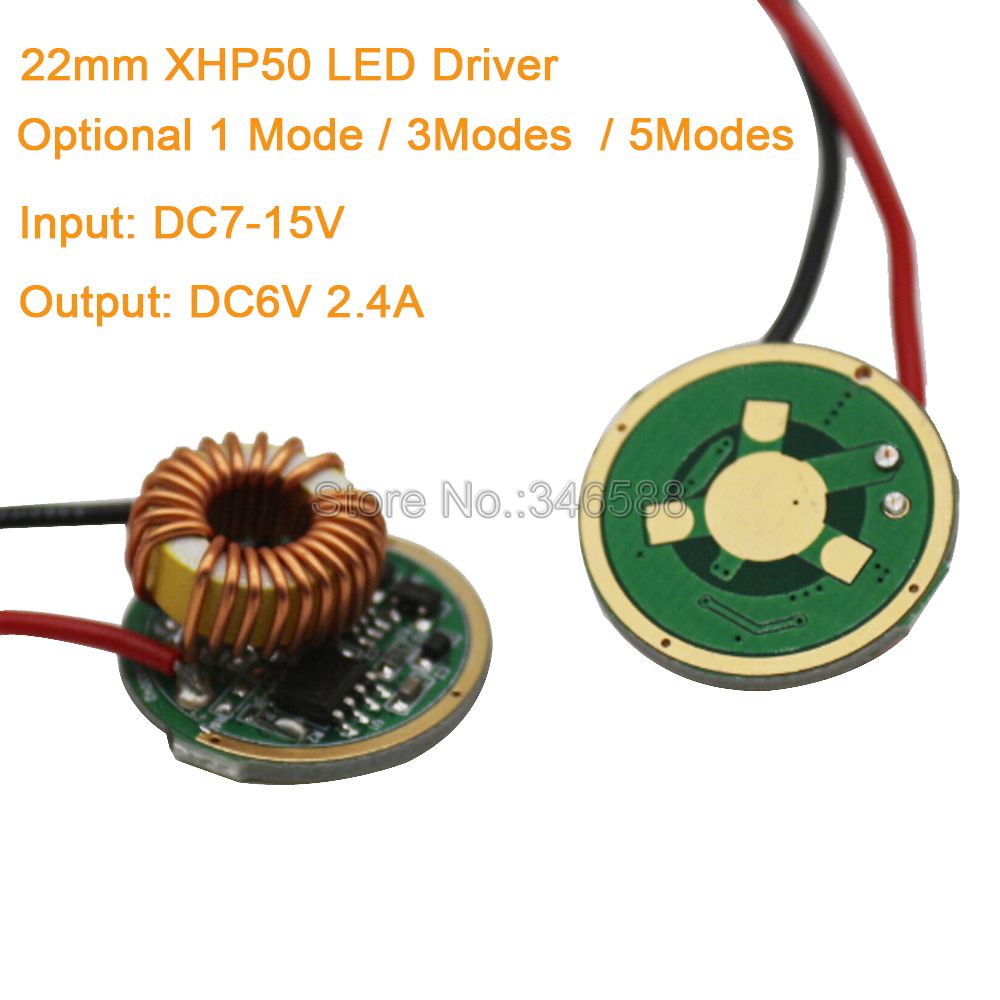 22mm Cree XHP50 LED Driver Input DC7-15V (12V) Output 6V 2.4A 1 Mode / 3 Modes / 5 Modes for XHP50 6V High Power LED Emitter