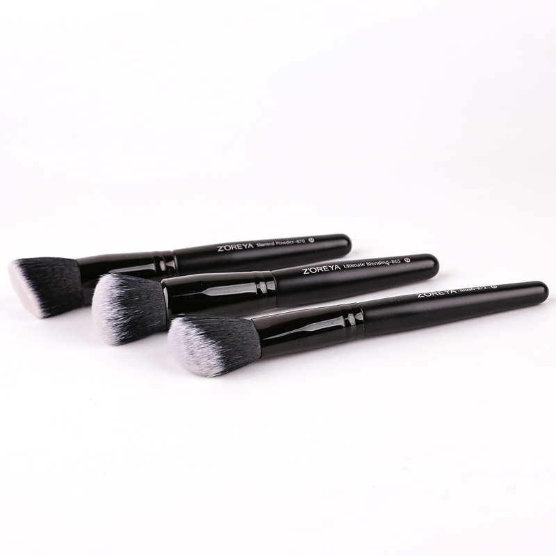 ZOREYA Class Black 3Pcs Makeup Brushes Set Super Soft Face Make Up Brush Kits Blush Slanted Powder Ultimate Blending Beauty Tool