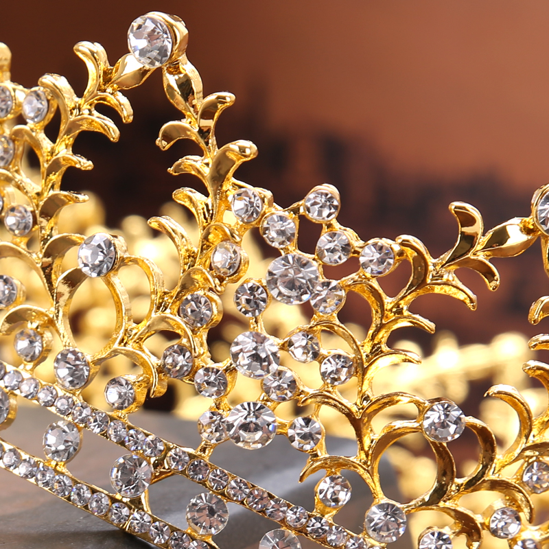 Vintage Wedding Round Crown Rhinestone Crystal Tiara Queen Prom Gold Crown Bridal Hair Accessories Wedding Headwear Accessories