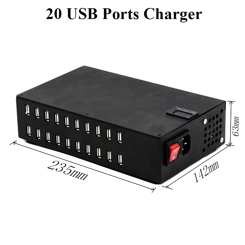 USB 20-port smart charger Dimension drawing   