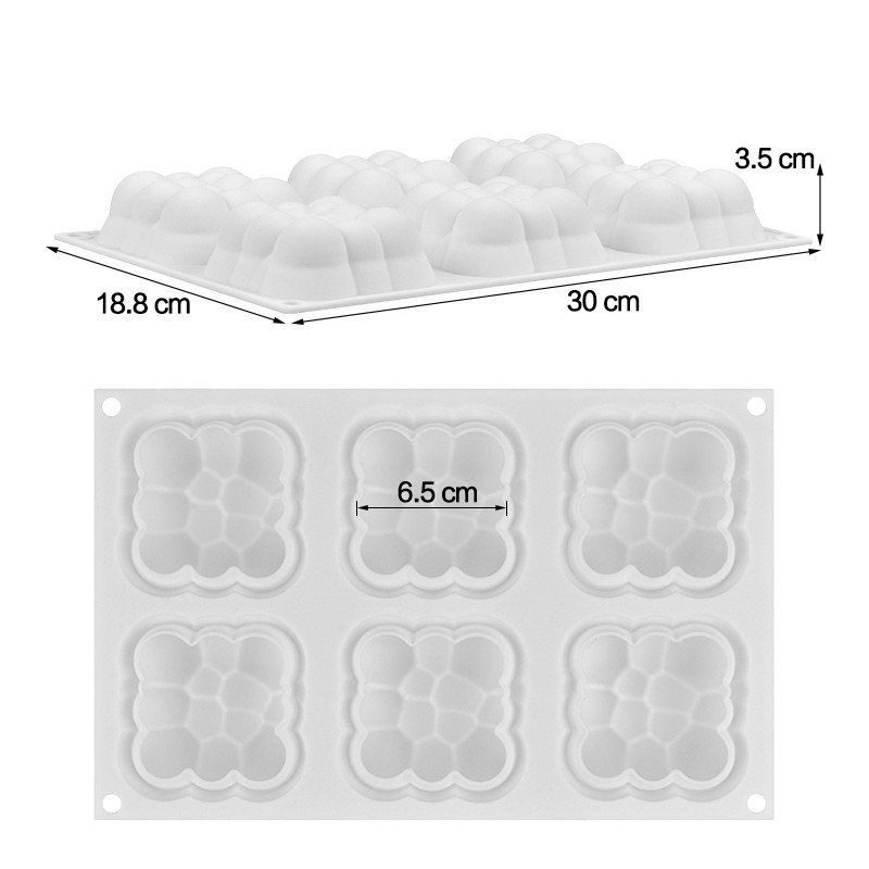 3D Cloud Cake Mold Silicone Mousse Moulds Square Bubble Molds for Baking 6 Cavities New