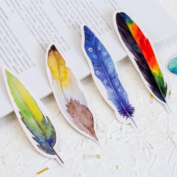 30 pcs/pack Colorful Feather Bookmark Paper Cartoon Animals Bookmark Promotional Gift Stationery Film Bookmark