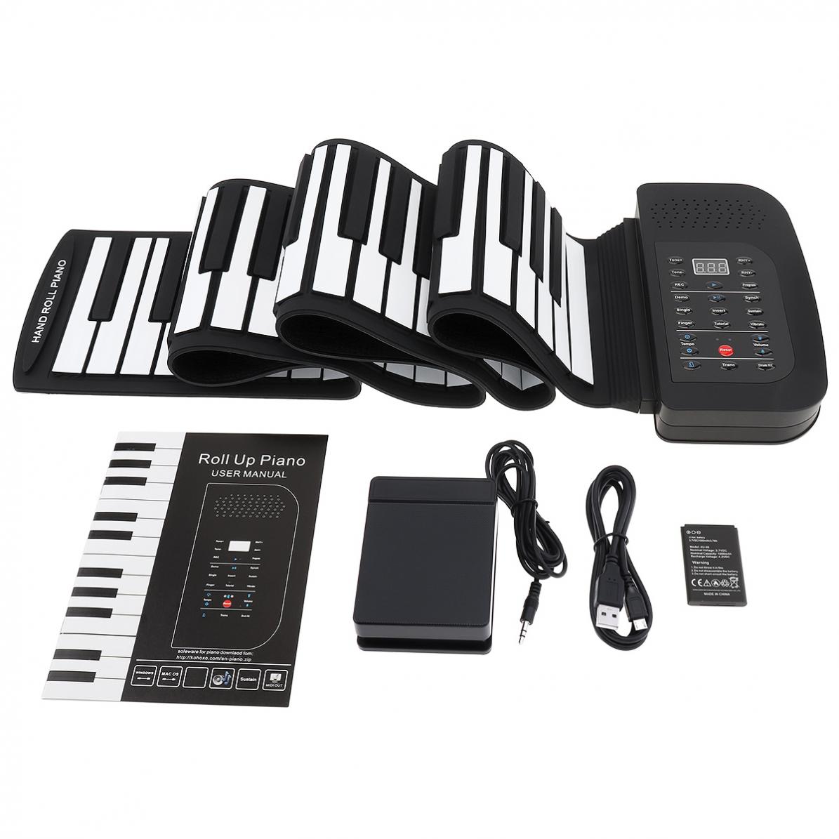 Electronic Organ 88 Keys Roll Up Rechargeable Silicone Flexible Keyboard Organ Built-in Speaker Support MIDI Bluetooth